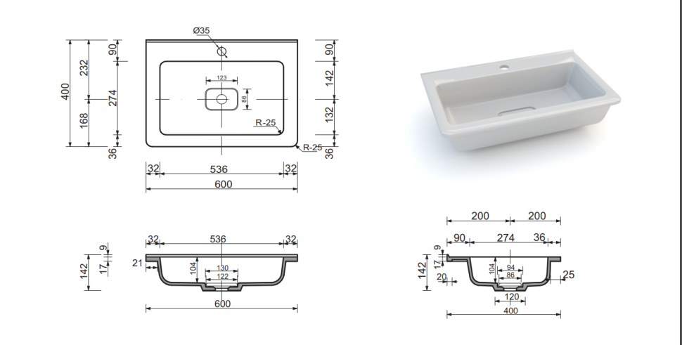 Тумба подвесная STYLE LINE "Марелла 60" (2 ящ.) Люкс антискрейтч серый, PLUS с раковиной Марелла Люкс 600х400