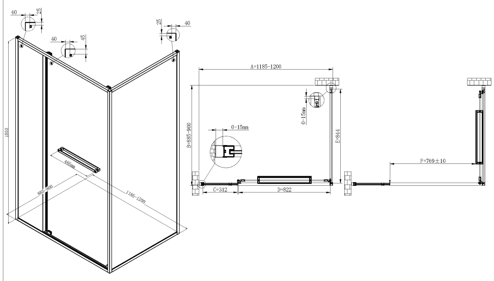 Душевой уголок Tesi VSRW-7TS9012CL, 1200*900, хром, стекло прозрачное