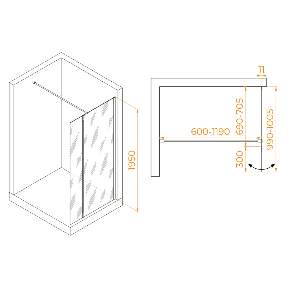 Душевая перегородка RGW WA-050Gb (WA-002Gb + Z-070Gb) (351005073-16)  