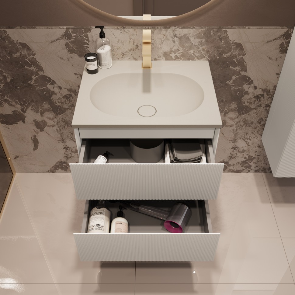 База под раковину Welle 600 подвесная, 2 выкатных ящика soft-close, M.White