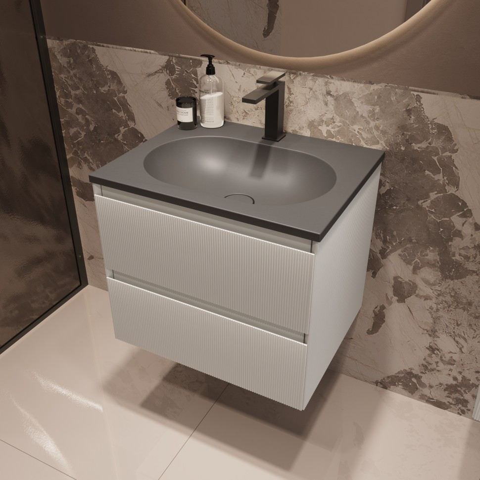 База под раковину Welle 600 подвесная, 2 выкатных ящика soft-close, M.White