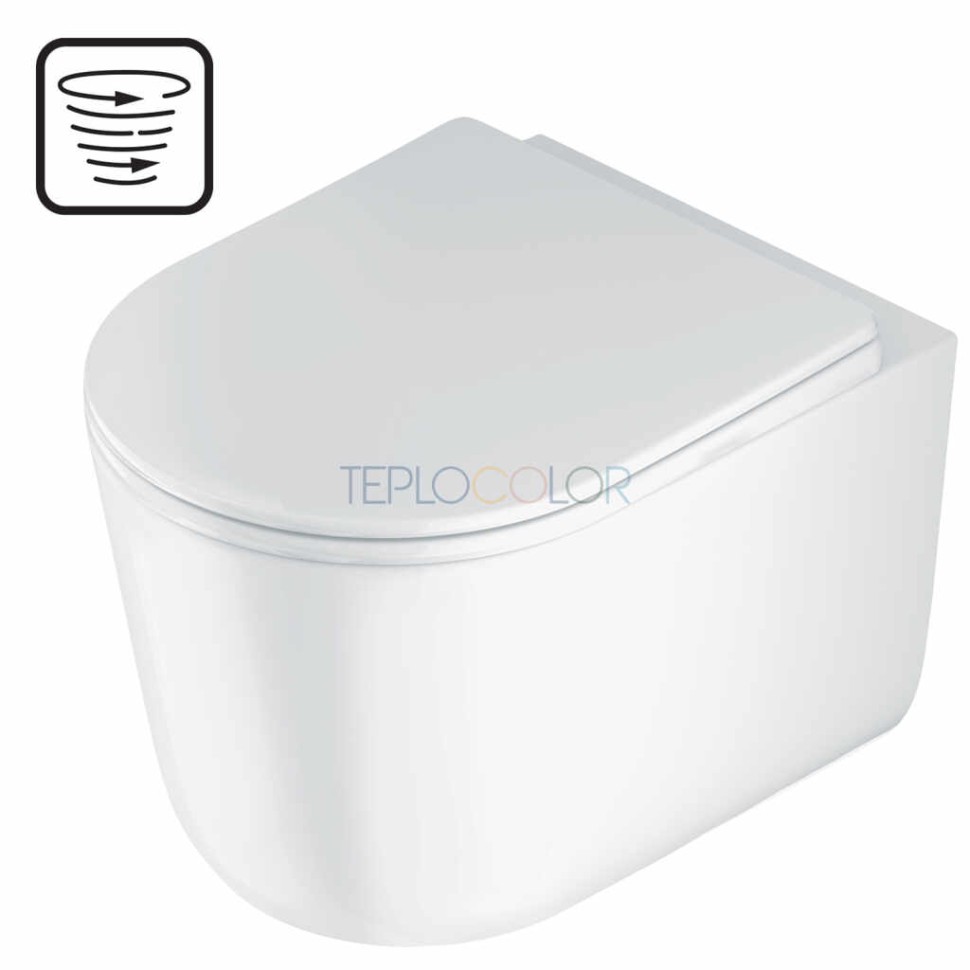 Унитаз, с крышкой, безободковый - Вихревая промывка