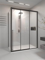 Душевой угол раздвижной Veconi Premium Prato 300 SP B-R, 1700х900x2000, черный матовый, стекло прозрачное