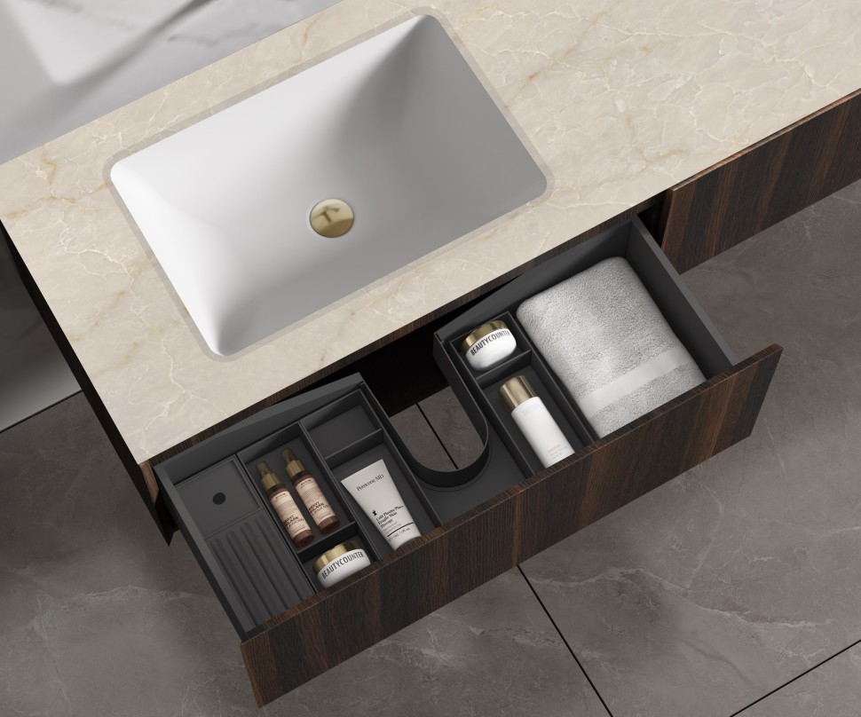 База под раковину Vincea  Luxe 1400 подвесная, 2 выкатных ящика soft close, натуральный орех