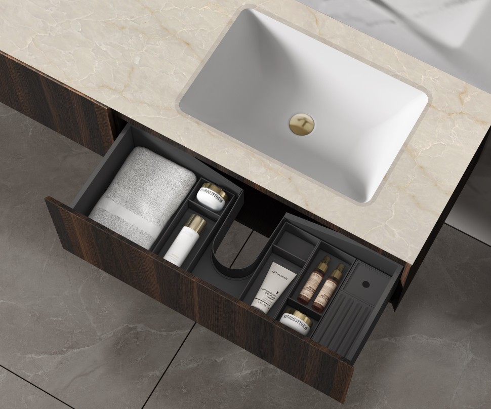 База под раковину Vincea  Luxe 1400 подвесная, 2 выкатных ящика soft close, натуральный орех