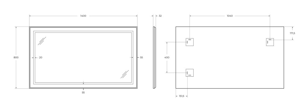 Зеркало BelBagno SPC-KRAFT-1400-800-SENS-AL