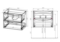 База под керамическую раковину Mia Slim 800 подвесная, 2 выкатных ящика soft close, Beton