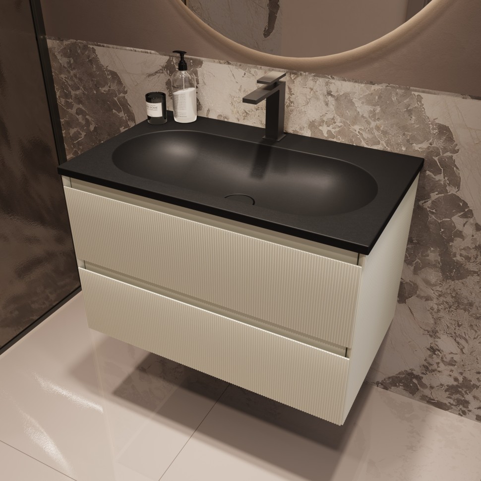 База под раковину Welle 800 подвесная, 2 выкатных ящика soft-close, M.Beige