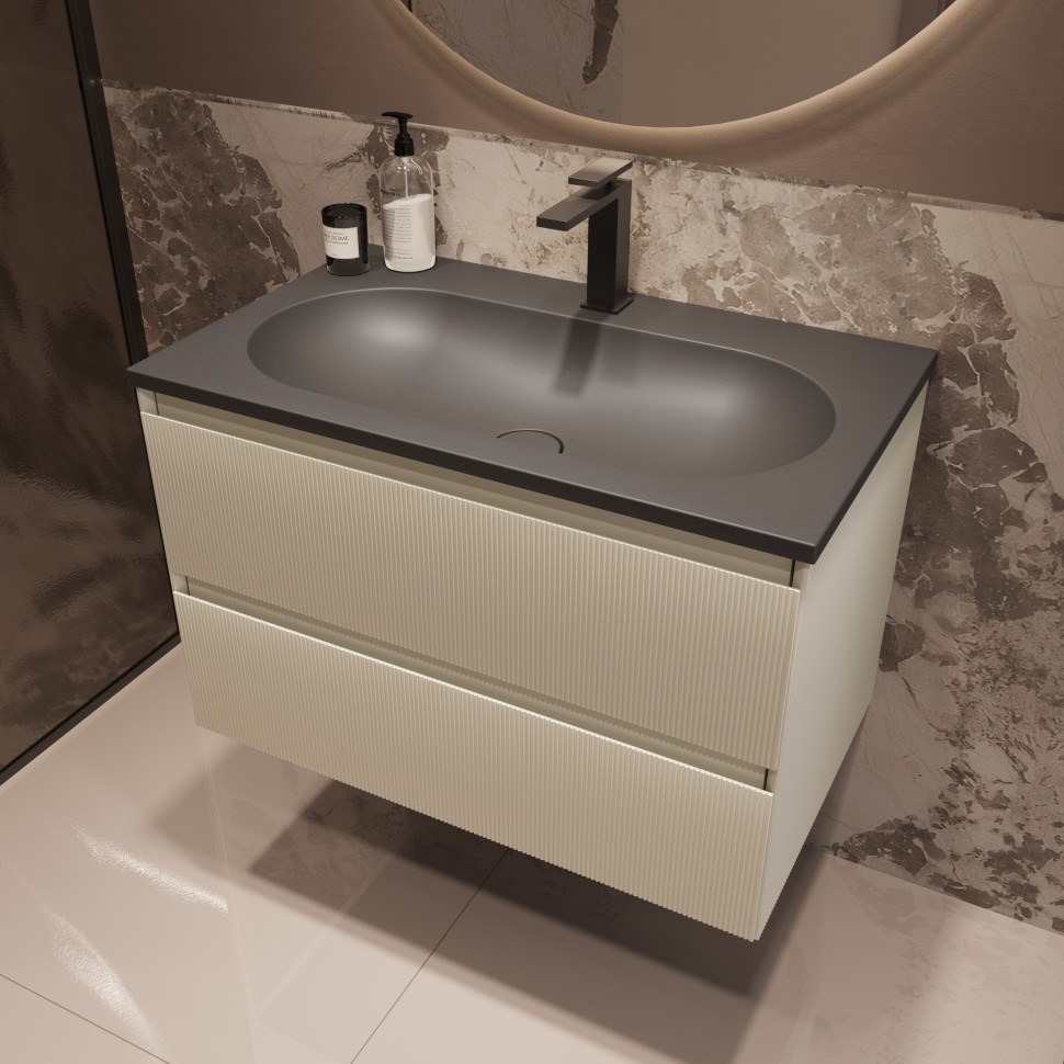 База под раковину Welle 800 подвесная, 2 выкатных ящика soft-close, M.Beige