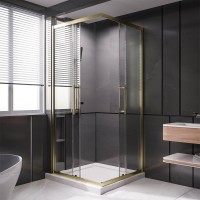 Душевой угол Veconi Premium Trento PTC-20G, 900Х900x2000, брашированное золото, стекло прозрачное