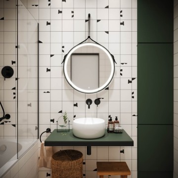 Зеркало для ванной комнаты SANCOS Dames D650 с подсветкой , ремень из натуральной черной кожи, арт. DA650