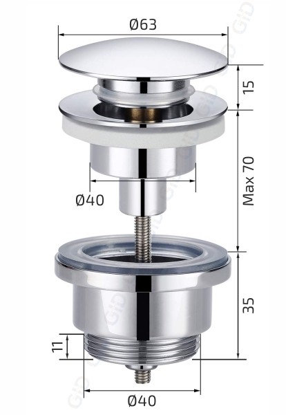 Донный клапан Gid универсальный G-58BL 76604K черный глянцевый 7.5x7x3.5