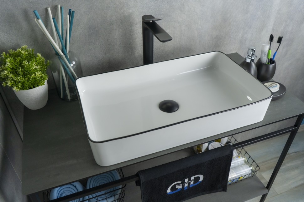 Раковина Gid Nc9399 52225 накладная белая / черная 60x34x11