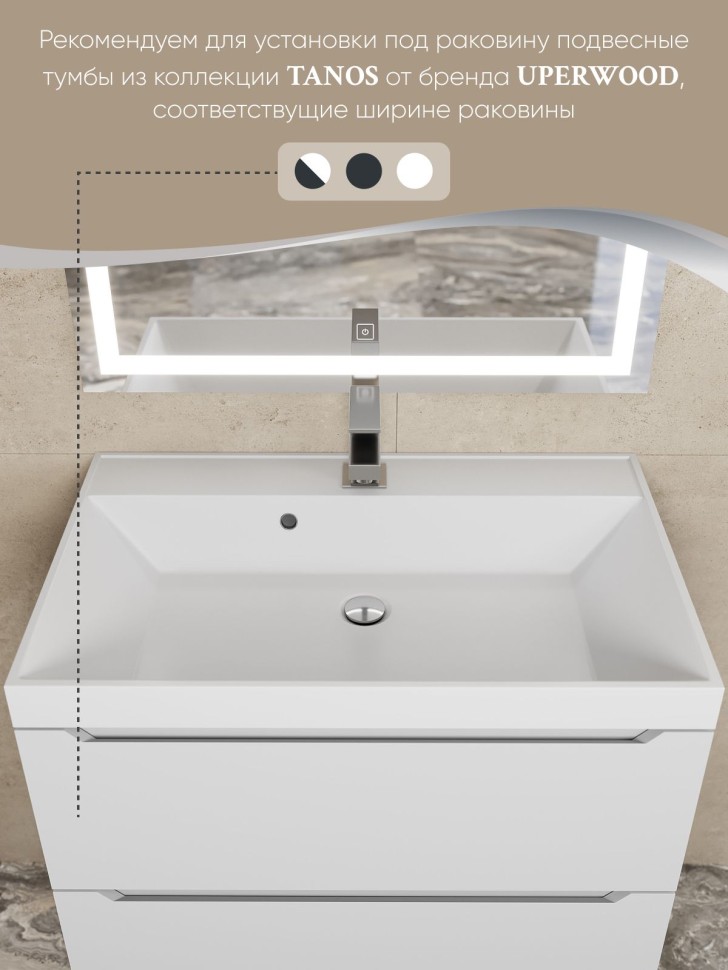 Раковина для ванной 80 см, Uperwood Classic, белая глянцевая