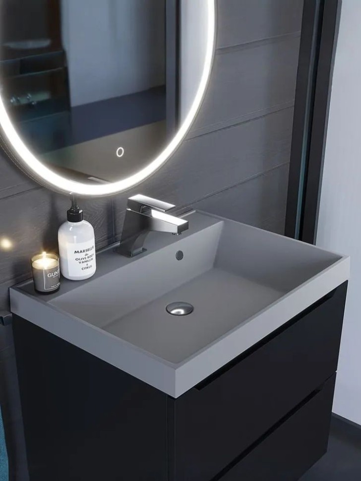 Раковина для ванной 80 см, Uperwood Classic Quartz, кварцевая, серая матовая, бетон