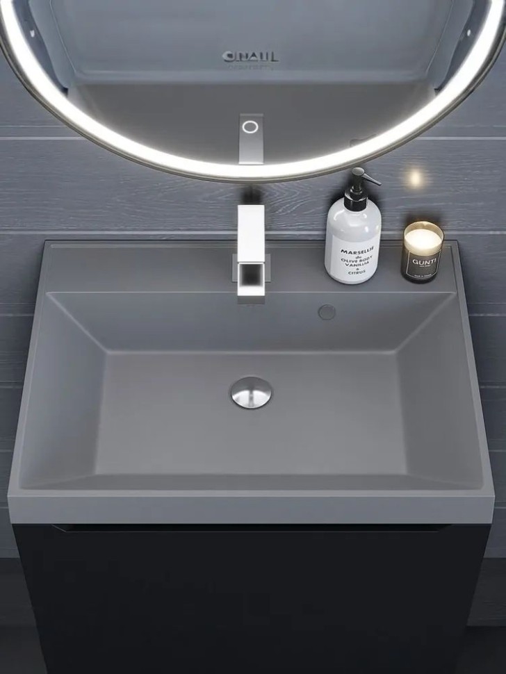 Раковина для ванной 80 см, Uperwood Classic Quartz, кварцевая, серая матовая, бетон