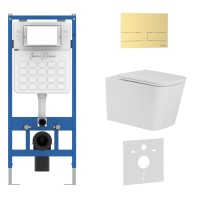 Комплект 3в1 IBERICA BLANCA инсталляция SILENCIO, унитаз TOLEDO ALTO белый, кнопка смыва INOX-S золото матовое (IB001.TLA.231.1603)