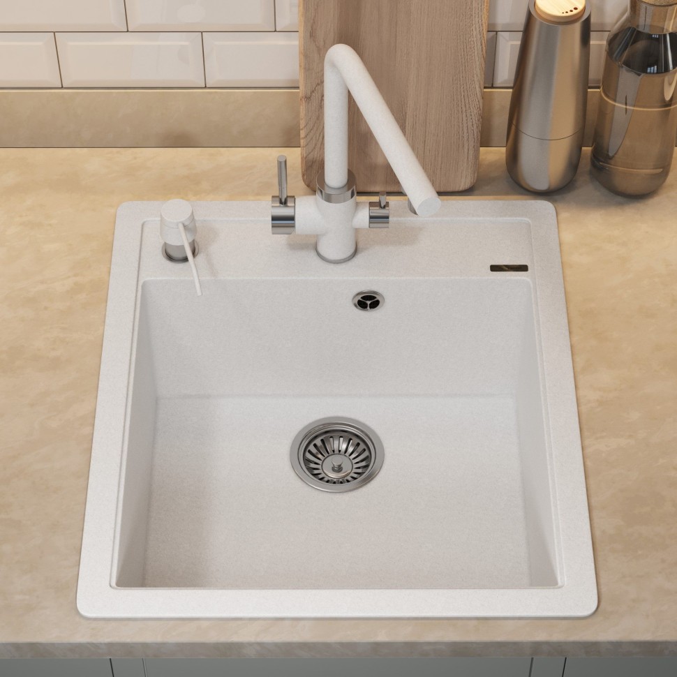 Кухонная мойка кварцевая Uperwood Quartz Premium UPD-07-01, прямоугольная, белая