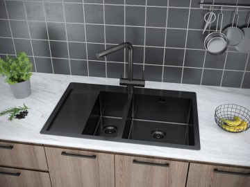 Мойка нерж. сталь KRONER 78/2SF, PM227851-GMR, вороненая сталь, правая, 780х510мм, Paulmark
