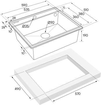 Мойка STEPIA 60, IT-GRANIT, PM115951-AN, антрацит, 590х510, Paulmark
