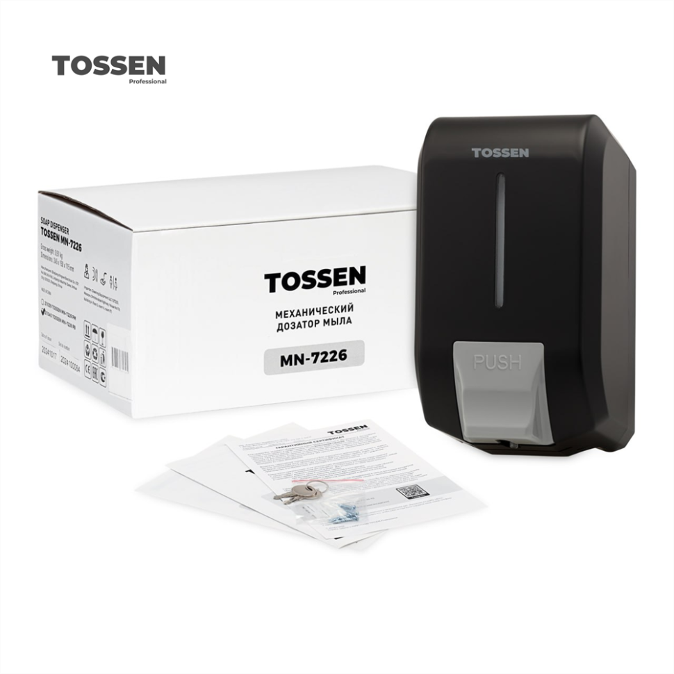 TOSSEN MN-7226 PB - механический дозатор жидкого мыла (коллекция «Матовый чёрный»)  
