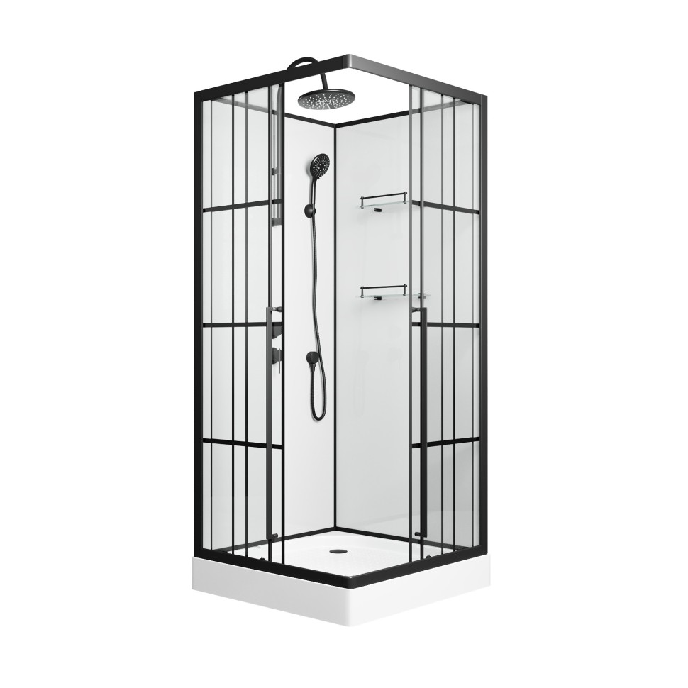 Душевая кабина Niagara Standart ST100/15QL/KL/BKT (100х100х225) низкий поддон(15см),черный,стекло прозрачное,3 места