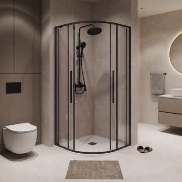 Душевое ограждение Niagara Nova NG-6826-34ВLACK (90х90х195) четверть круга,черный матовый,двери раздвижные,стекло прозрачное,1 место