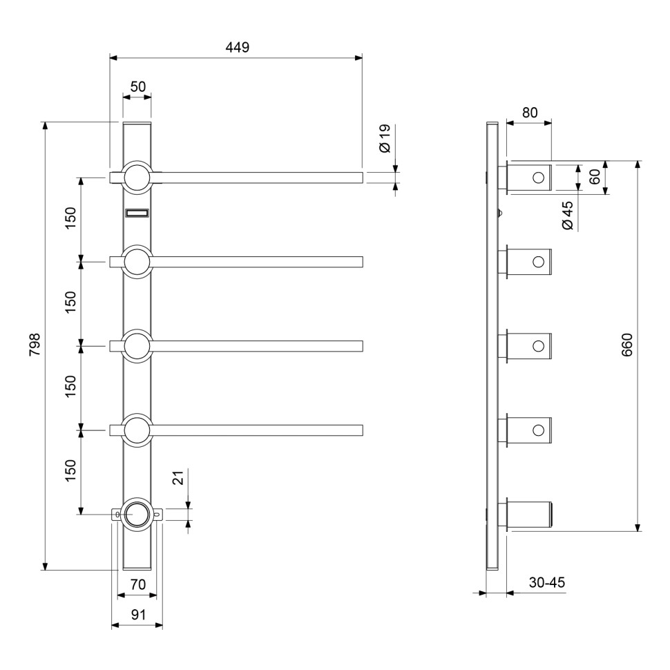 Полотенцесушитель электрический, встроенный Timo Saona 040/18SM черное золото
