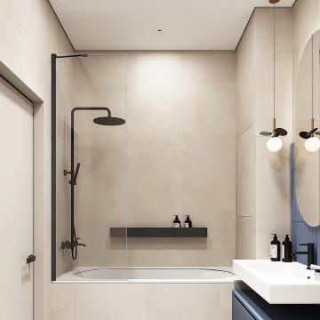Шторка на ванну Veconi Palau PL-84B, 600x1500, черный, стекло прозрачное New