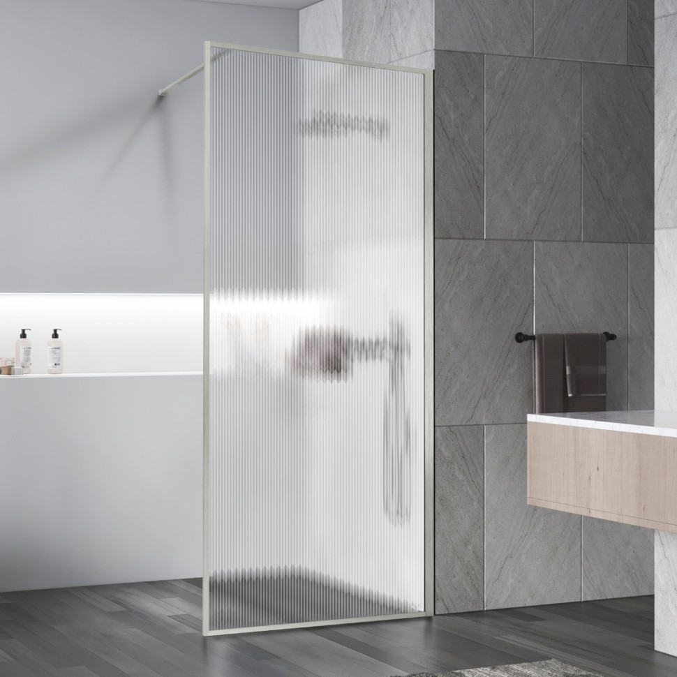 Душевая перегородка Волк-Ин (Walk-In) VSW-1HP100FLBN, 1000*2000, брашированный никель, стекло рифленое