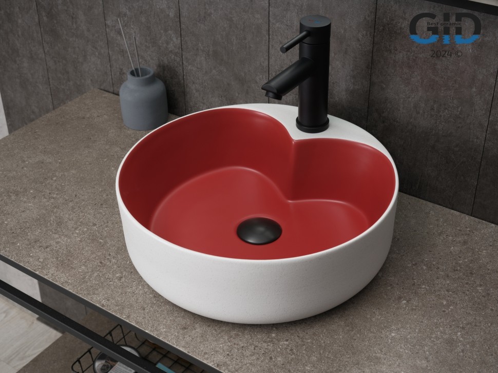 Раковина Gid N9013LS 52237 накладная красная матовая / белый графит 40x40x13
