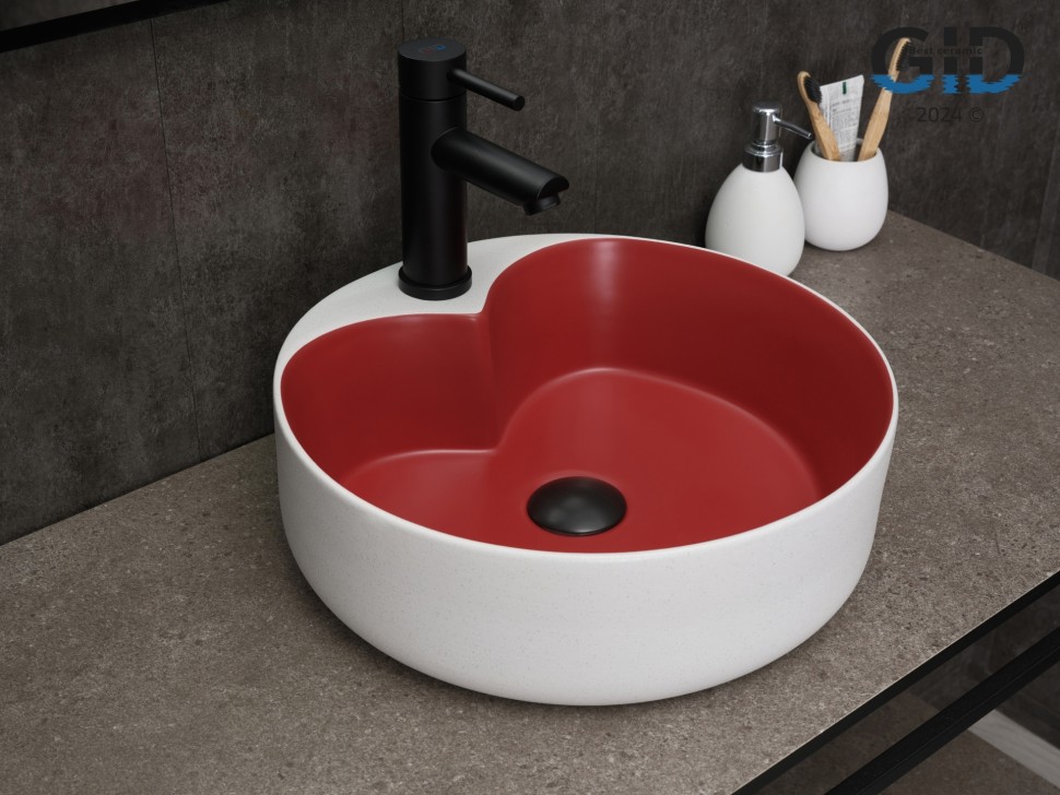 Раковина Gid N9013LS 52237 накладная красная матовая / белый графит 40x40x13