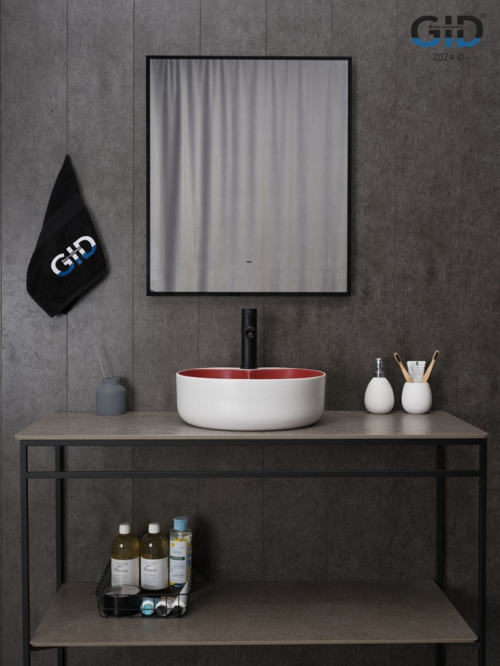 Раковина Gid N9013LS 52237 накладная красная матовая / белый графит 40x40x13