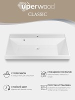 Раковина для ванной 90 см, Uperwood Classic, белая глянцевая