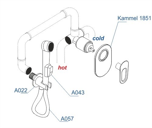 A111857 Встраиваемый комплект для биде со шлангом 120 см  