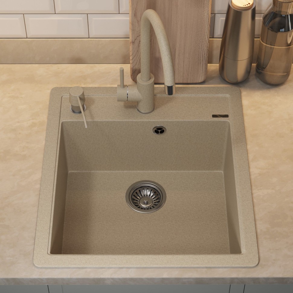 Кухонная мойка кварцевая Uperwood Quartz Premium UPD-07-02, прямоугольная, бежевая