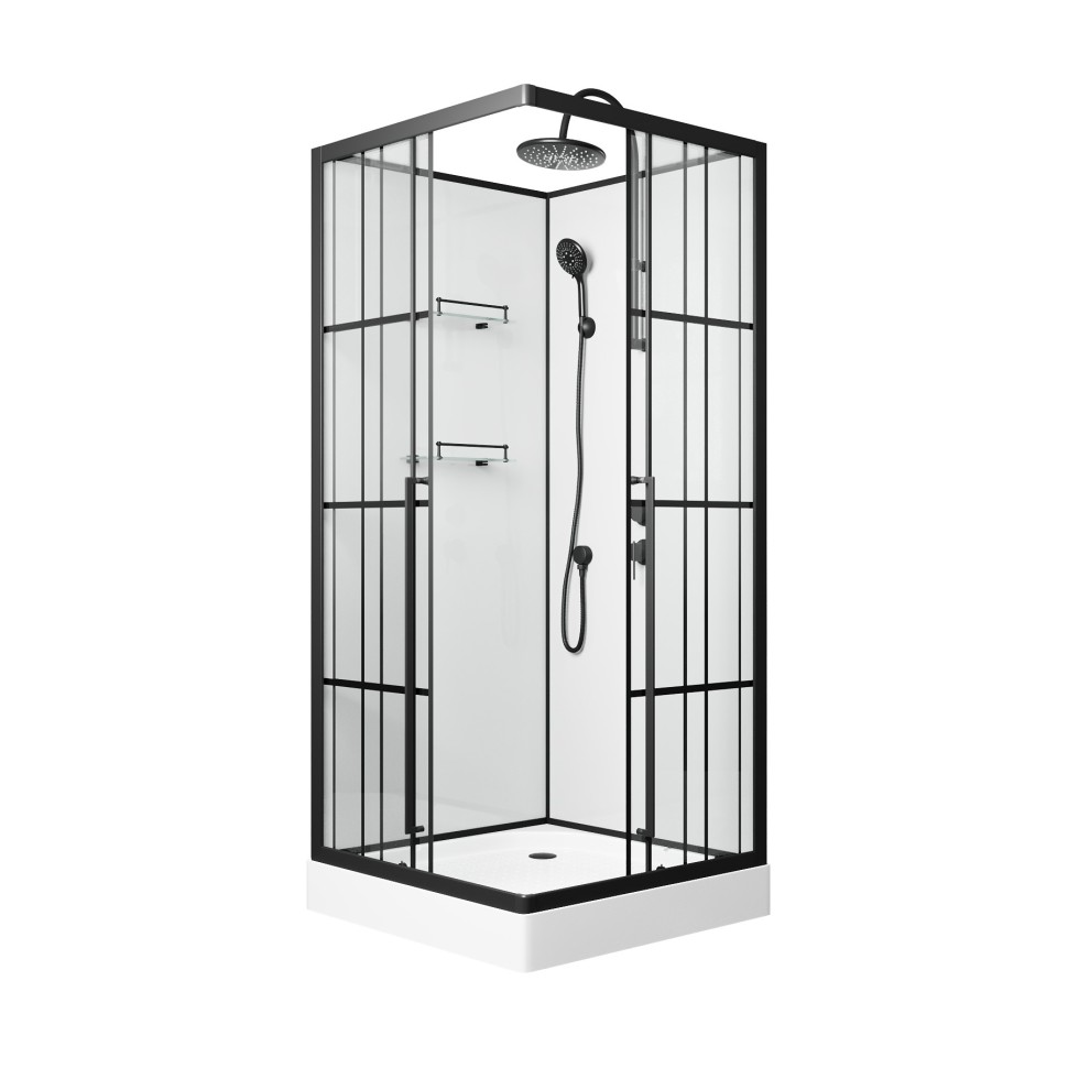 Душевая кабина Niagara Standart ST100/15QR/KL/BKT (100х100х225) низкий поддон(15см),черный,стекло прозрачное,3 места