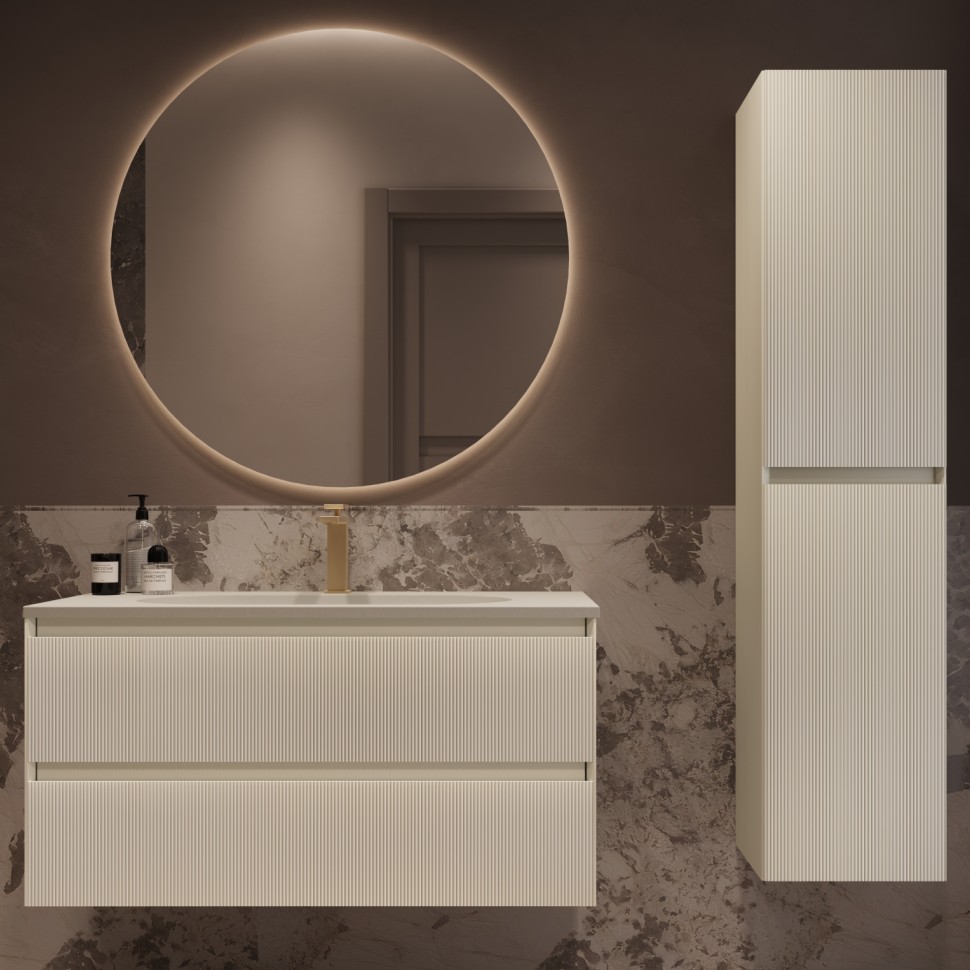 База под раковину Welle 1000 подвесная, 2 выкатных ящика soft-close, M.Beige