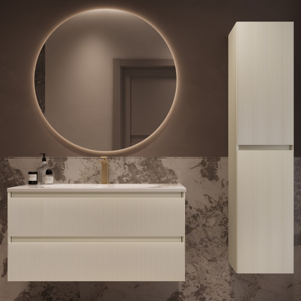 База под раковину Welle 1000 подвесная, 2 выкатных ящика soft-close, M.Beige