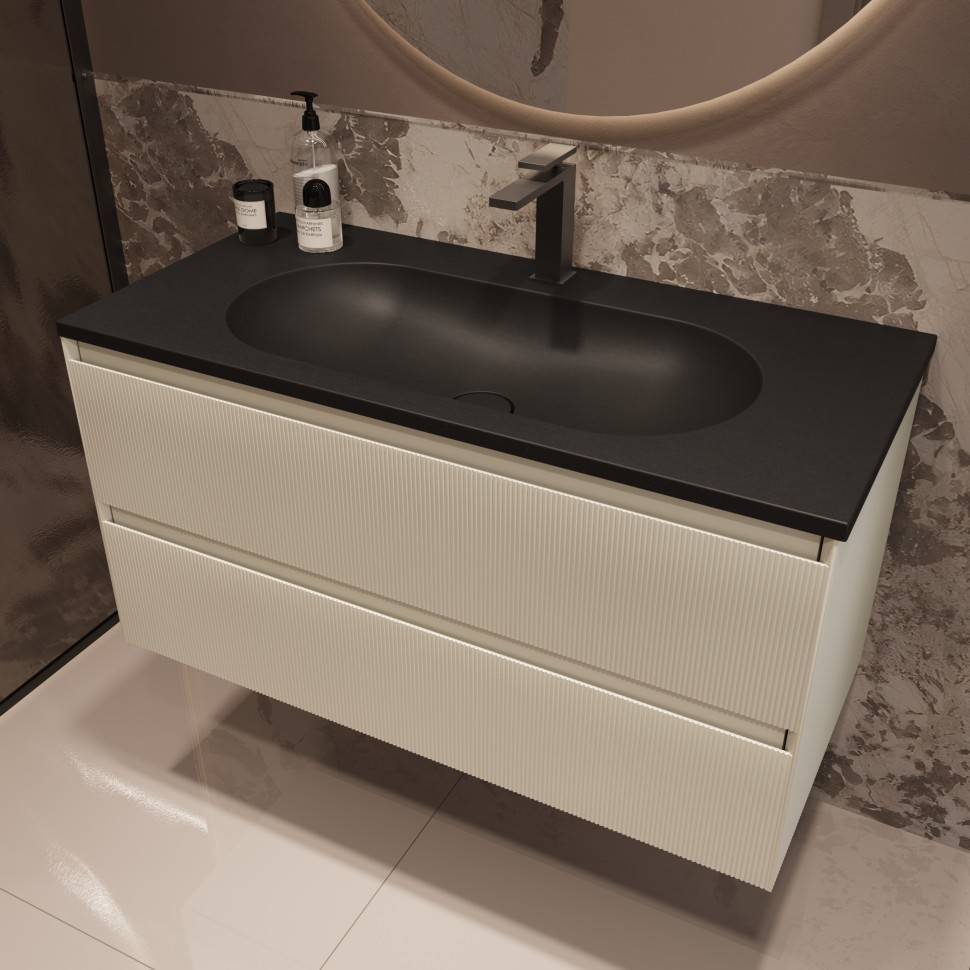 База под раковину Welle 1000 подвесная, 2 выкатных ящика soft-close, M.Beige