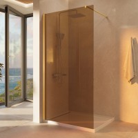 Душевая перегородка Walk-In VSW-1H100GSG, 1000*2000, брашированное золото, стекло янтарь