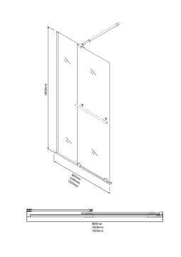 Душевая перегородка Niagara Nova NG-671-90BLACK (90х200) черный матовый,раздвижная,стекло прозрачное,1 место
