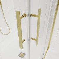 Душевой угол Veconi Evo 300 G, 1100х800x1950, золото брашинг, прозрачное стекло