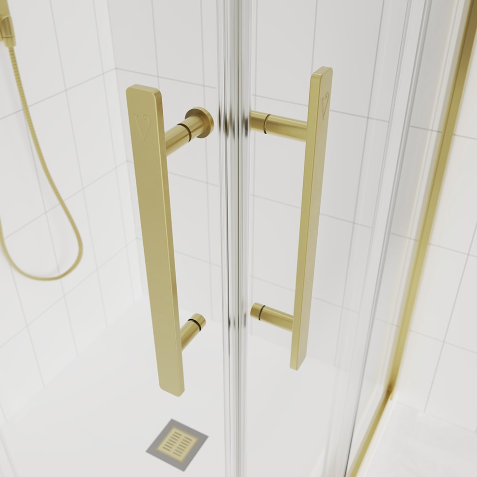 Душевой угол Veconi Evo 300 G, 1100х800x1950, золото брашинг, прозрачное стекло