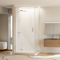 Душевой угол Veconi Rovigo RV-073RG/L, 1000х1000х1950, золото брашинг, стекло дождь