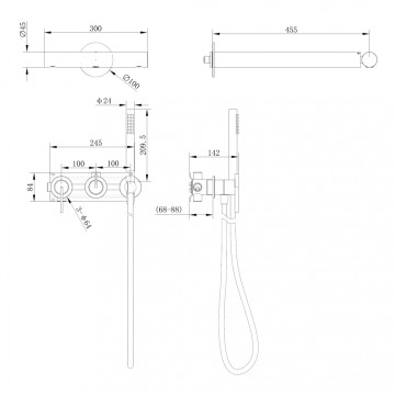 Душевая система ABBER Perfekte 316 AF8A18BST скрытого монтажа без излива, брашированная сталь
