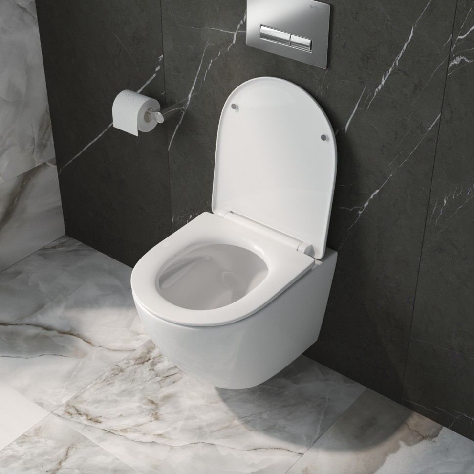 Унитаз подвесной безободковый с сиденьем и смывом TORNADO BelBagno UNO-TOR BB5177CH-TOR/SC
