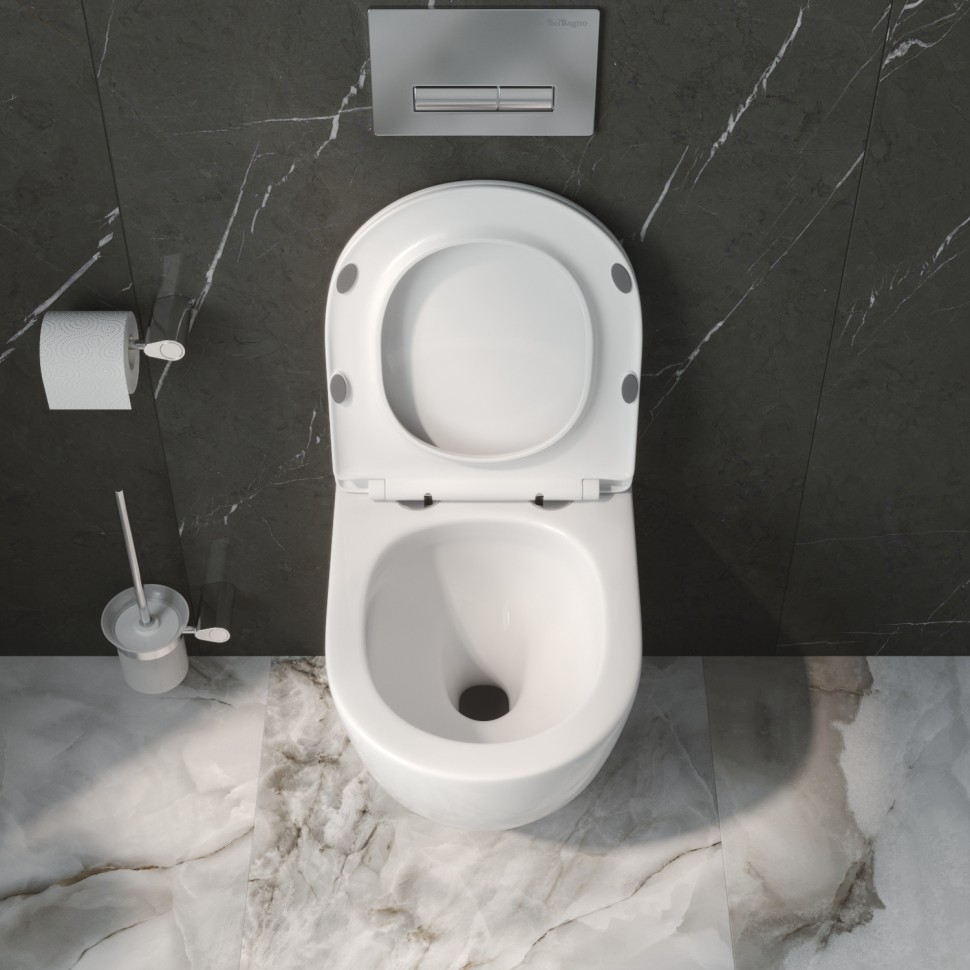 Унитаз подвесной безободковый с сиденьем и смывом TORNADO BelBagno UNO-TOR BB5177CH-TOR/SC