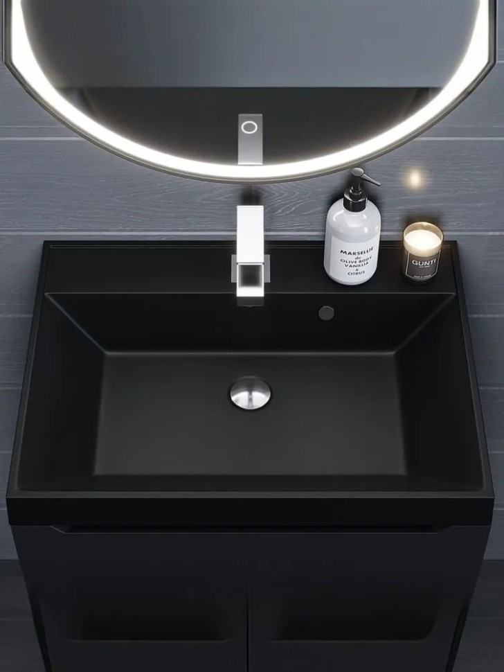 Раковина для ванной 80 см, Uperwood Classic Quartz, кварцевая, черная матовая, космос