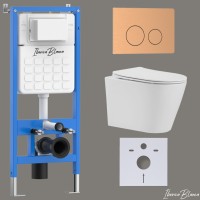 Комплект 3в1 IBERICA BLANCA инсталляция SILENCIO, унитаз BURGOS ALTO белый, кнопка смыва INOX-О розовое золото матовое (IB001.BRA.234.8172)